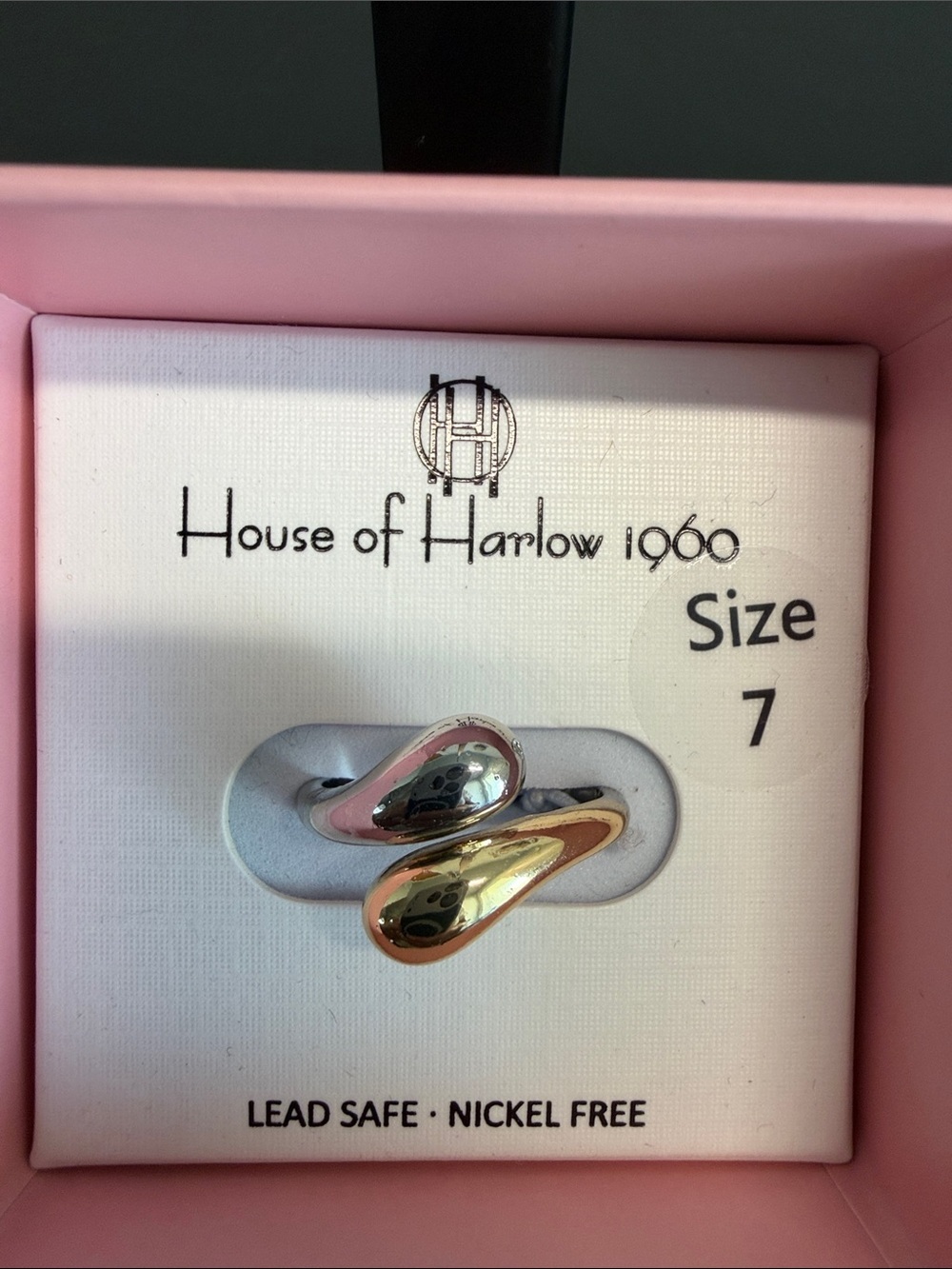 House of Harlow 1960 | Two-Tone Contemporary Bypass Statement Ring | Size 7